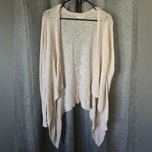 SUNDANCE Catalog Ribbed Ivory Linen Blend Draped Cardigan Sweater Top Sz M